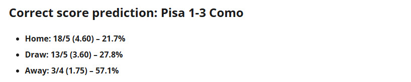 Siêu máy tính dự đoán Pisa vs Como, 21h00 ngày 6/1 - Ảnh 1